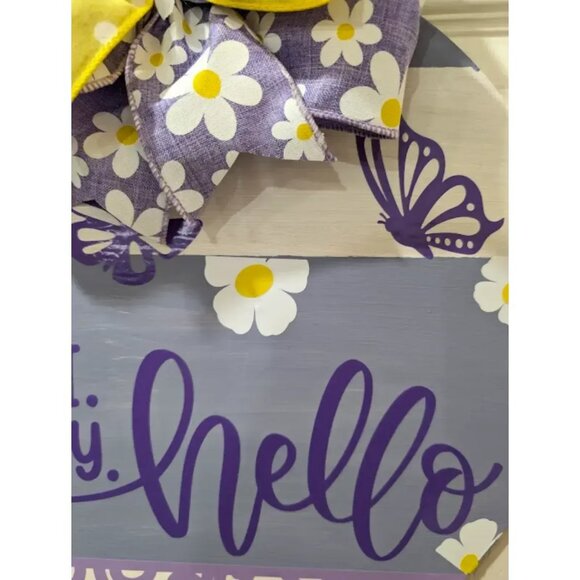 Hello Sign for Front Door, Rustic round Wood Wreaths, Wall Hanging, Handmade - Picture 5 of 6